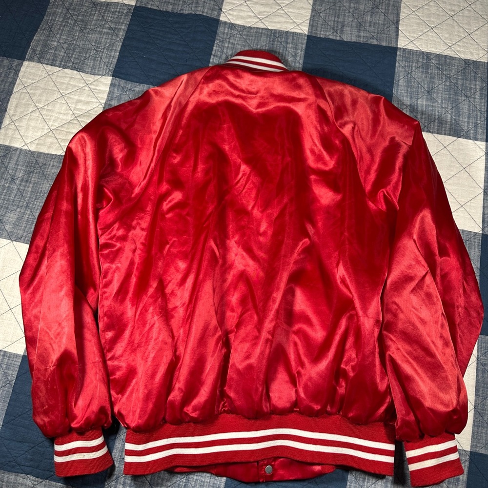 Vintage Wear-Guard Red Satin Varsity Bomber Jacket WM Earl Mens Medium USA Made - Picture 2 of 5